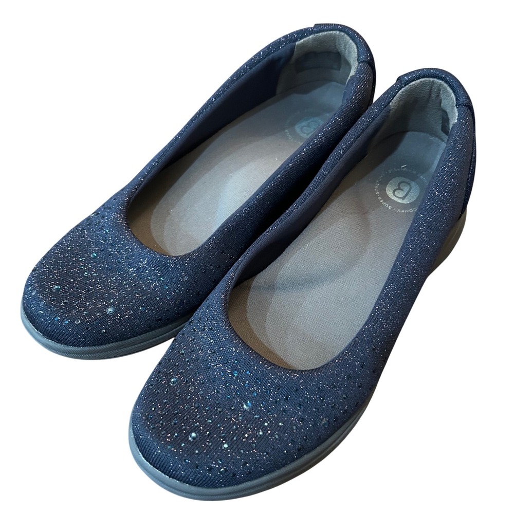 Bzees Golden Bright Flats Women Navy Blue Shimmer Rhinestone Slip On Shoes 8M